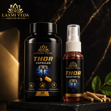 LAXMI VEDA THOR Performance Combo | Ayurvedic Capsules (30 Capsules) + Booster Oil (30 ml) | Men's Wellness Support